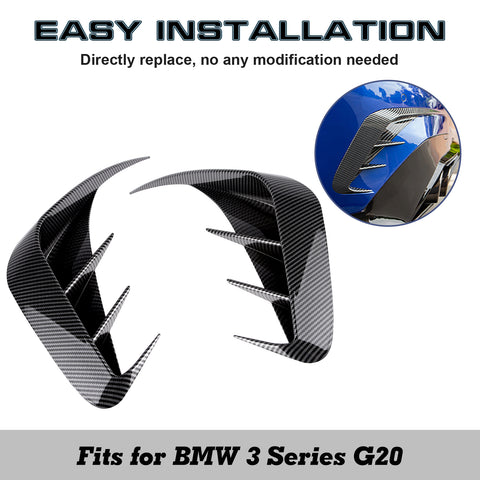 Carbon Fiber Texture Side Rear Bumper Lower Spoiler Air Vent Cover Trim For BMW 3 Series G20 2019-2021
