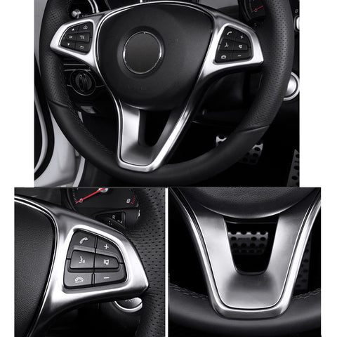 Xotic Tech Carbon Fiber Pattern/ Silver Chrome Steering Wheel Panel Cover Sticker for Mercedes Benz C E GLC 2014- 2017