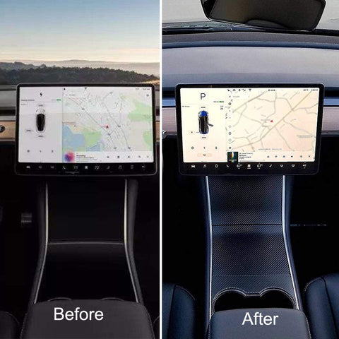 3pcs for Tesla Model 3 Center Console Wrap Sticker, Armrest Cup Holder Box Panel Trim, Protective Film Anti-Scratch Decal, Black Color Carbon Fiber Pattern / Matte Black / Matte White / Brushed Silver