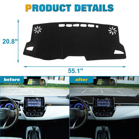 Center Console Dashboard Mat Pre-cut Non-Slip Sunshield Sun Glare Protector Dash Carpet Pad Black Cover Compatible with Toyota Corolla 2019-2024