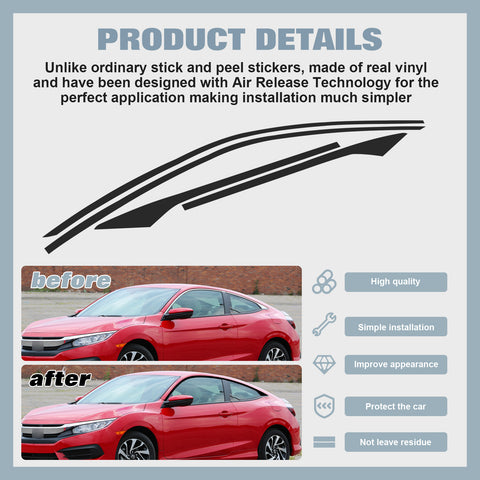 Matte Black KK Vinyl Side Door Window Stickers For Honda Civic Coupe 2016-2021