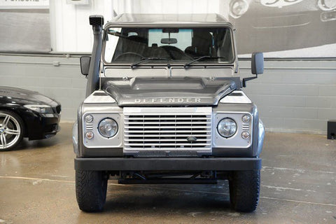 Auto Front Hood Logo Emblem DEFENDER Letter Badge for Land Rover - 1 Set Matte Silver Chrome/ Black ABS