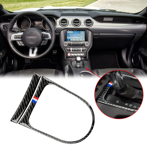 Real Carbon Fiber 3-Color Bar Gear Shift Panel Decals For Ford Mustang 2015-up