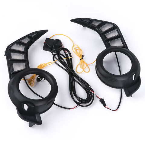 2pcs Switchback w/Turn Signal LED Flowing Front Fog Light Lamps with Bezel Cover Compatible With Toyota 4Runner 2014-2024, White/Amber