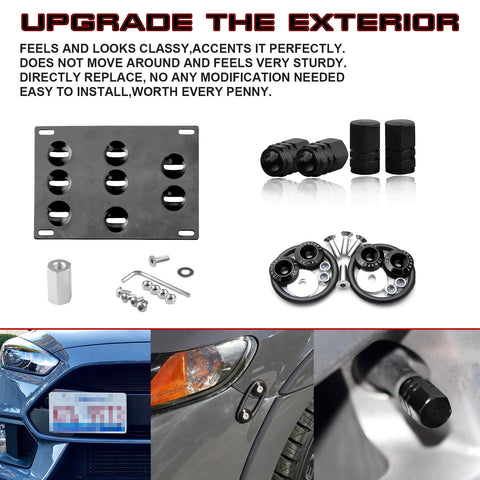 Set Tow Hook License Plate + Air Valve + Release Fastener For Ford Focus 2016-18