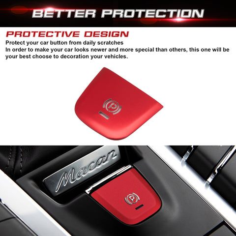 Car Interior Parking Brake P Button Switch Knob,Handbrake Button Frame Decoration Cover Sticker Compatible with Porsche Macan 2014-2021 (Red)