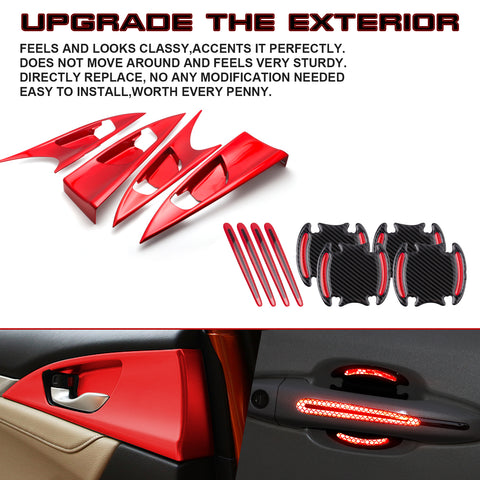 Set Inner + Exterior Door Handle Bowl Cover Trim For Honda Civic 10th 2016-2021