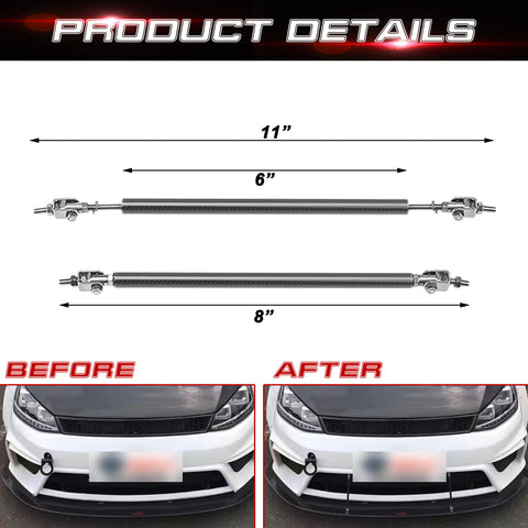 Strut Rod Carbon Pattern 8"-11" Front Bumper Diffuser Tie Bar For Subaru WRX STI