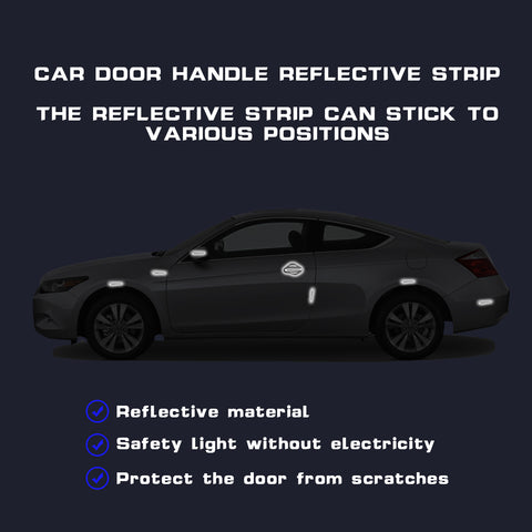 Car Door Handle Reflective Stickers Scratch Protective Cover Guard, Carbon Fiber Pattern w/Safety Warning Strip (White)