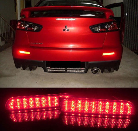 2x Smoked Lens Bumper Reflector LED Brake Stop Lights For Mitsubishi Lancer EVO X Outlander