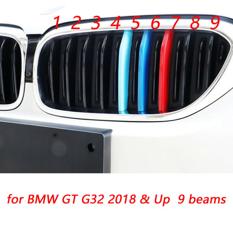 1 Set TRI Color Sporty Kidney Grille Insert Trim Stripe Exactly Fit BMW 6 Series GT G32 2018 2019 (9 Beam Bars)