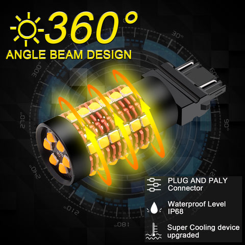 2pcs Error Free 1156 1141 BA15S / 7443 7440 T20 / 1157 2057 7528 BAY15D / 3157 3156 3057 4157 LED Turn Signal Light Bulb, Anti Hyper Flash Canbus Yellow Orange LED Bulb Replacement, No Load Resistor Need