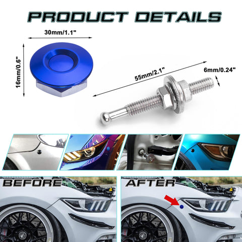 Blue Push Button Bumper Trunk Hood Bonnet Decor Quick Release Fastener Trim Kit