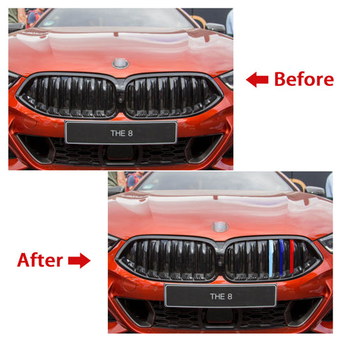 Set JDM M-Colored Front Grille Insert Trim Strip Cover for BMW G15 8 Series 2019-up (7 Beam Bars)