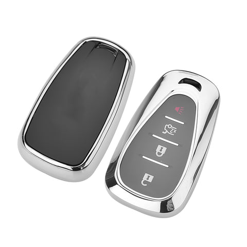 Silver TPU Full Cover Smart Key Fob Shell For Chevrolet Camaro Malibu Cruze Spark