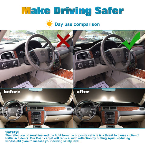 Center Console Dashboard Mat Pre-cut Non-Slip Sunshield Sun Glare Protector Dash Carpet Pad Black Cover Compatible with Chevrolet Silverado GMC Sierra 2007-2013,w/One Golve Box-Type B