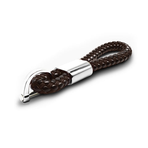 Genuine Leather Keychain, Weave Braided Leather Car Key Chain Ring Grip Strap, Brown