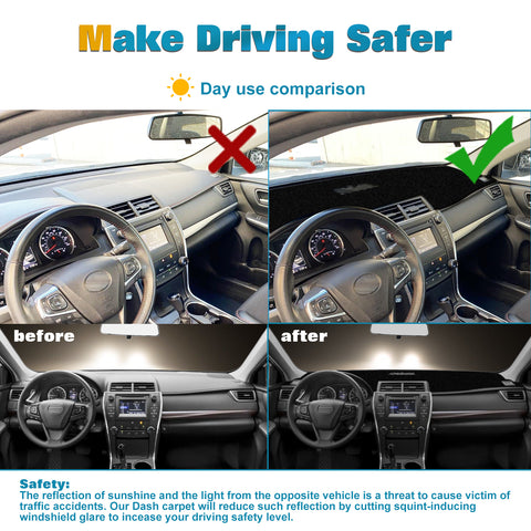 Center Console Dashboard Mat Pre-cut Non-Slip Sunshield Sun Glare Protector Dash Carpet Pad Black Cover Compatible with Toyota Camry 2012-2017