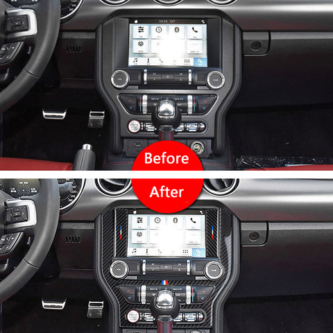 3-Color Bar Carbon Fiber Central Console CD Panel Cover For Ford Mustang 2015+