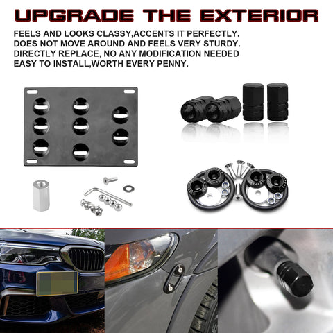 Set Tow Hook License Plate + Air Valve Cap + Release Fastener For BMW X1 X3 Z4
