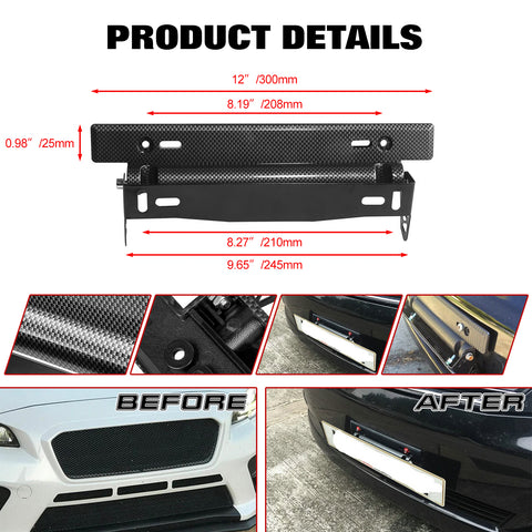 Front Bumper Tow Hook License Plate Mount Bracket Holder Adjustable Universal