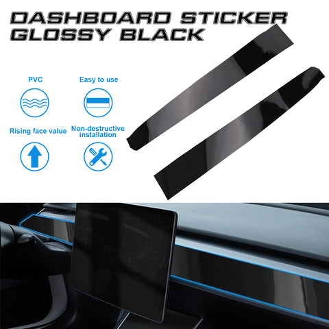 For Tesla Model 3 2017-2023 & Model Y 2020-up Gloss Black Interior Dashboard Wrap Strip Stickers