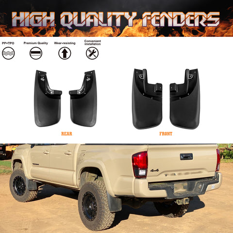 4PCS Front & Rear Mud Flap Splash Guards Fender Flare Mudguard Dirt Slush Trap Protector w/Hardware Accessories Full Set Compatible with Toyota Tacoma 2005-2015
