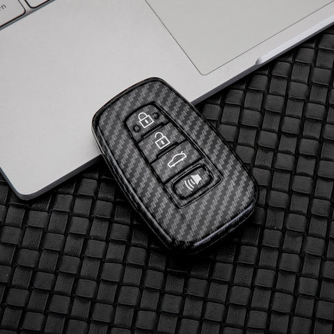 Carbon Fiber Texture Full Sealed Key Fob Cover Shell Keyless Key Protective Hard Case for Toyota Camry Corolla RAV4 Prius Avalon C-HR 86 GT 2017 2018 2019 4-button Entry Smart Key