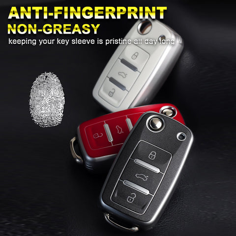 Key Fob Cover for VW Volkswagen Golf GTI Passat Beetle Tiguan Polo EOS Jetta MK1-MK6 3 Buttons,Soft TPU Full Protection Key Shell Case Smart Remote Entry,White