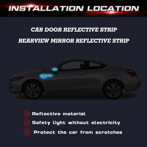 Car Side Door Marker Rearview Mirror Edge Protector Guard Cover Sticker Set, Carbon Fiber Pattern w/ Reflective Safety Strip (Blue)