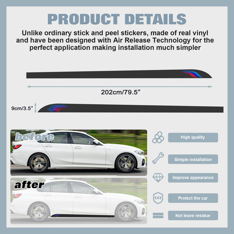 2x Carbon Fiber Pattern Side Skirt Stripe Sticker For BMW 3 4 5 Series 320i 420i