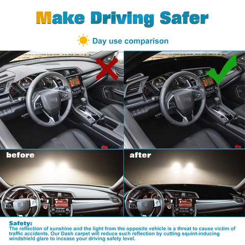 Center Console Dashboard Mat Pre-cut Non-Slip Sunshield Sun Glare Protector Dash Carpet Pad Black Cover Compatible with Honda Civic 2016-2021