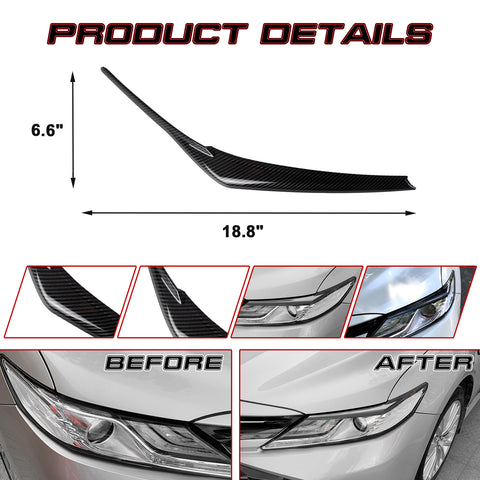 2X Carbon Fiber Pattern Headlamp Eyelid Strip Cover Trim For Toyota Camry 2018-up LE XLE SE XSE Hybrid All Models