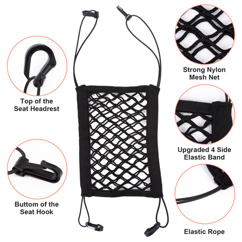 Car Seat Storage Mesh Organizer, Universal Car Seat Organizer Cargo Net Hook Pouch Holder for Purse Bag Phone Tissues, Dog Car Net Barrier, Pets Children Kids Disturb Stopper