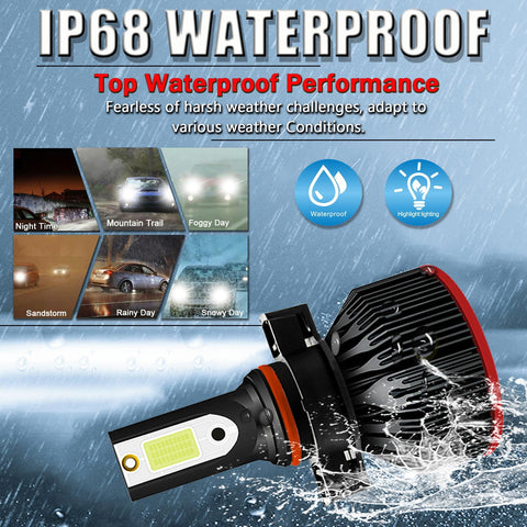 6000K Xenon White LED Headlight Bulb All-in-One Conversion High Low Beam Kit, 6000LM Super Bright Fog Light Replacement