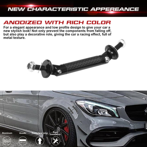 2pcs 45mm Car Adjustable Front Rear Bumper Lip Splitter Trunk Corner Edge Fender Hatch Lid Body Panel Fixed Lock Bar Support Strut Tie Rod Fastener Lever Universal Kit, Carbon Fiber Black