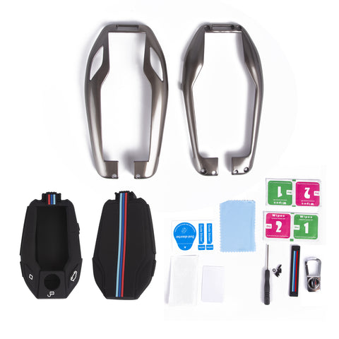 Hard Zinc Alloy Full Cover W/Keychain Key Holder Shell For BMW 5 6 7 Series X3 X4 I8 M