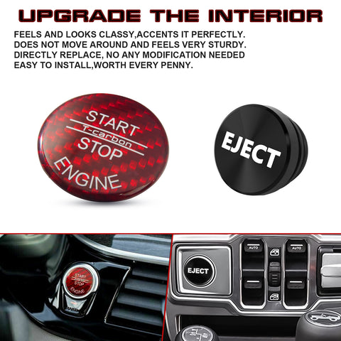 0.9" Red Carbon Engine Start + Black Cigarette Lighter Eject Button Trim For BMW
