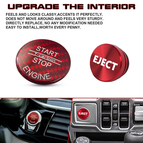 0.9" Red Carbon Engine Start + Cigarette Lighter Eject Button Trim For BMW 1 3 5