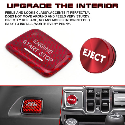Red Carbon Fiber Engine Start + Cigarette Lighter Eject Button Trim For Chevy C7