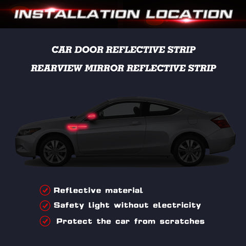 Car Side Door Marker Rearview Mirror Edge Protector Guard Cover Sticker Set, Carbon Fiber Pattern w/ Reflective Safety Strip (Red)
