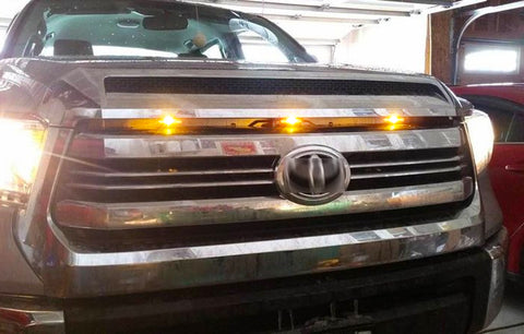3x Smoked Lens Amber LED Front Center Grille Marker Running Light Package For Toyota Tundra 2014-2021 (With Wiring,Hardware)