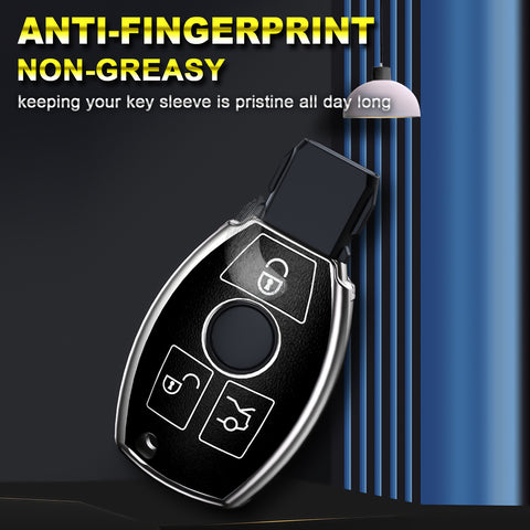 Key Fob Cover Case Shell Keyless Full Protect Black w/Keychain For Mercedes Benz 3 Button