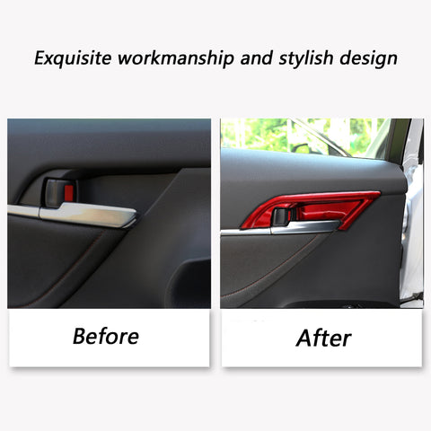 4pcs Carbon Fiber Style / Red Car Inner Door Handle Bowl Cover Trim for Toyota Camry 2018-2024