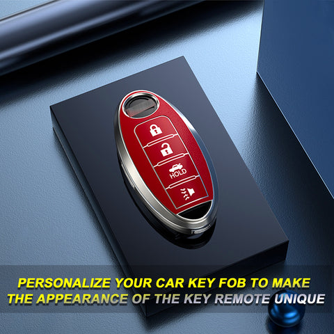 Smart Key Fob Cover Case Holder Soft TPU Full Cover Protection For Nissan Altima Maxima Murano Sentra Versa Pathfinder Armada 4 Button Keyless Entry Remote, Red