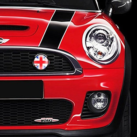 1 Set Front Grill Badge w/ Holder Fit All MINI Cooper R50 R55 R56 R57 R558 R60 UK Flag (Red/Black)