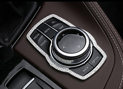 1 Piece Perfect Fit 3D Rhinestone Diamond Interior Multi-media Button Cover Decoration Trim for BMW 1 3 4 5 7 Series X1 X3 X4 X5 X6