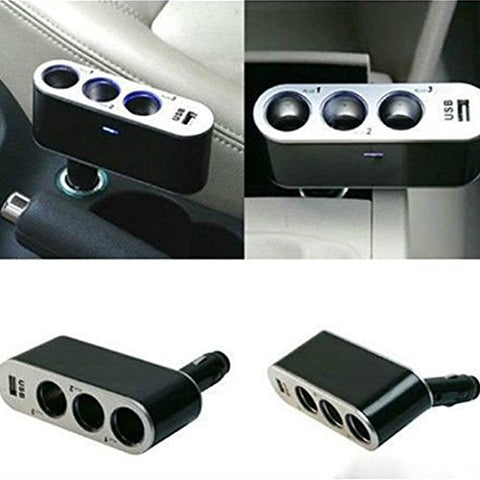 1 Set LED USB Triple 12V Car Cigarette Adapter Splitter Charger Socket w/ Switches for cell phones, tables, etc.
