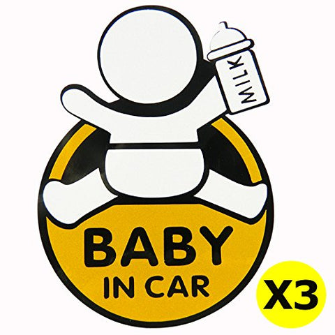 Baby In Car w/ Bottle Warning Signs Funny For Mom Dad Car Window Graphic Vinyl Decals for SUV Truck Car Bumper, Laptop, Wall, Mirror, Motorcycle