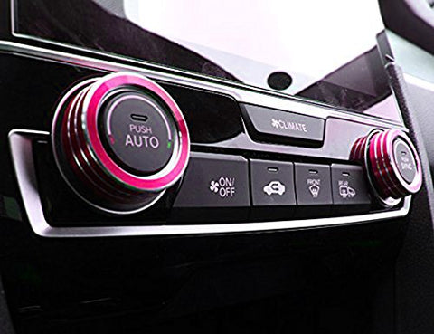 2x Red/Silver Anodized Aluminum AC Climate Control Ring Knob Covers For 16-up Honda Civic